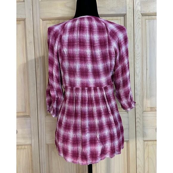 Anthropologie Maeve Cavalon Plaid 3/4 Sleeve Loose Fit Babydoll Top Sz XS - Picture 3 of 10
